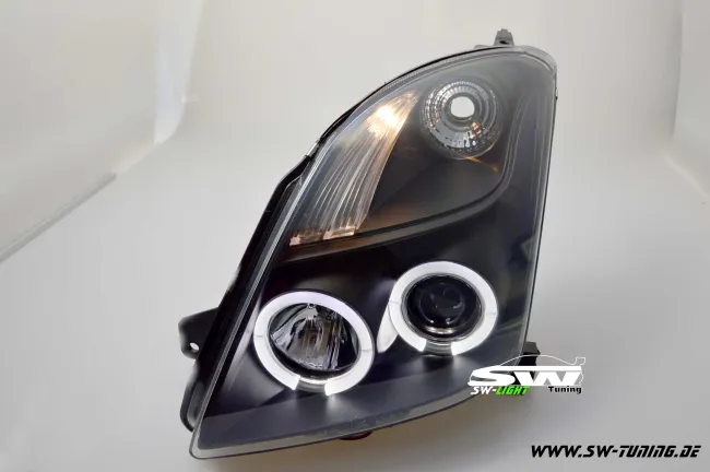 Angel eye headlights Suzuki Swift MZ EZ 05-10 LED 2 halo rims black