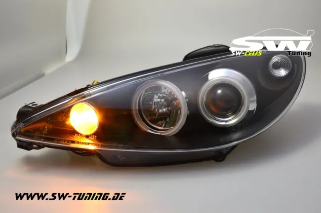 Angel Eye Scheinwerfer für Peugeot 206 99-07 2 LED Standlichtringe black