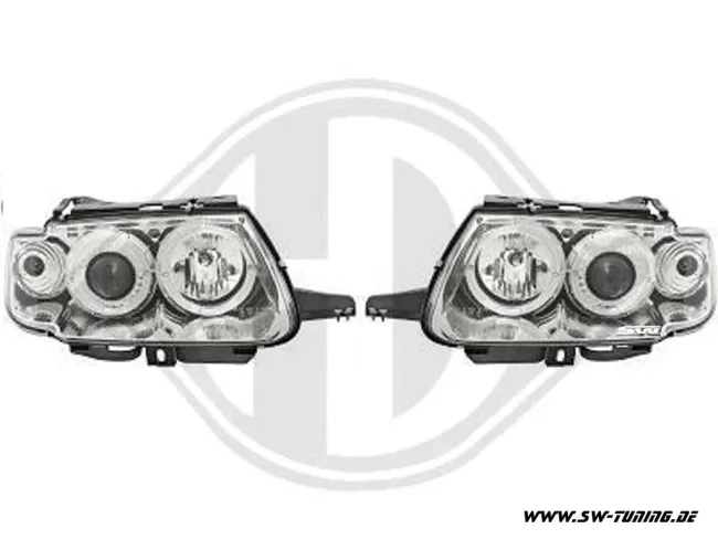Angel Eye headlights Citroen Saxo 96-99 2 halo rims chrome