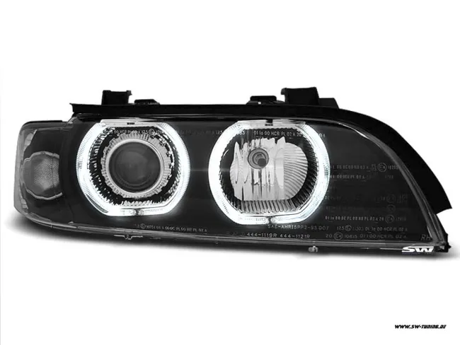 Angel Eye Scheinwerfer für 5er BMW E39 95-00 mit High LED Standlichtringe black