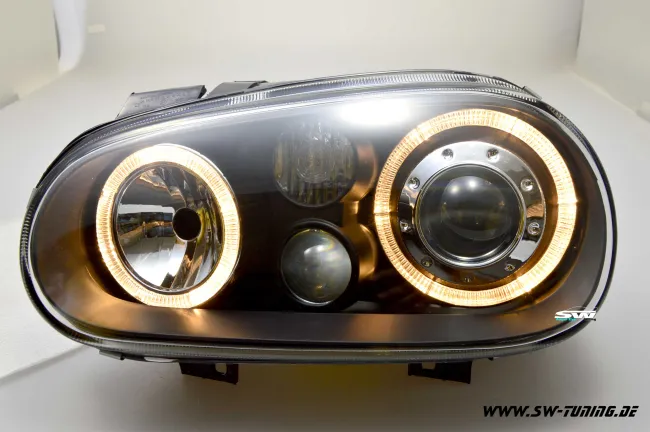 Angel eye headlights for VW Golf IV 2 halo rims black R-Look