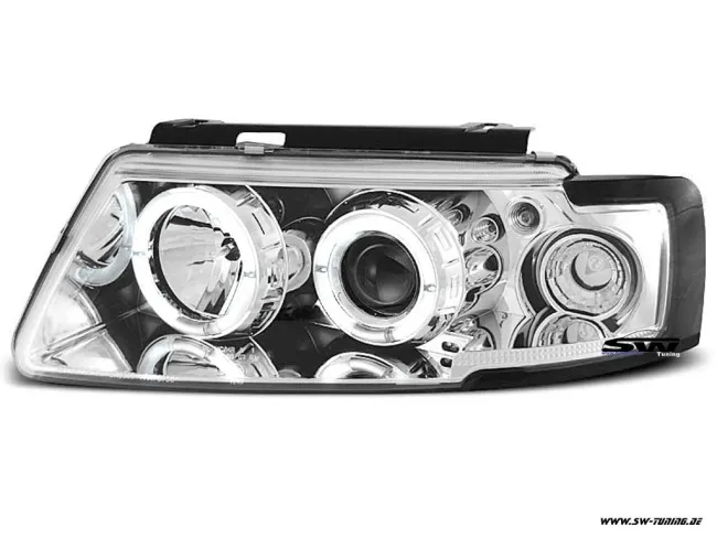 Angel Eye Scheinwerfer für VW Passat 3B 96-00 mit 2 LED Standlichtringe chrom