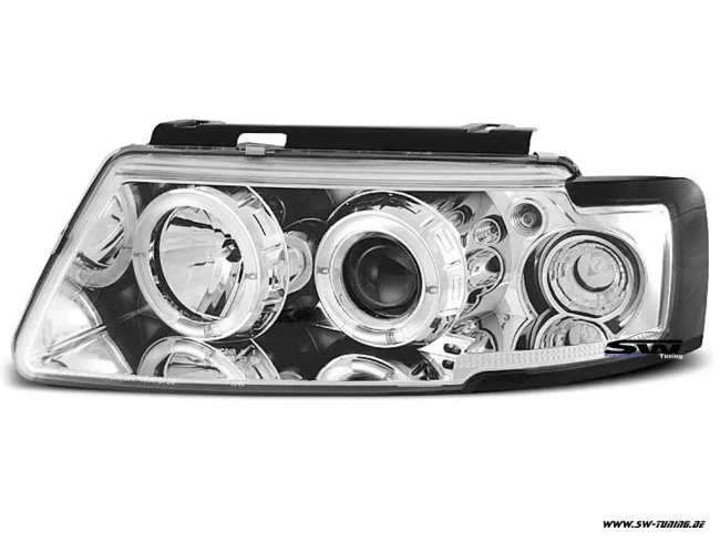 Angel Eye Scheinwerfer für VW Passat 3B 96-00 mit 2 LED Standlichtringe chrom