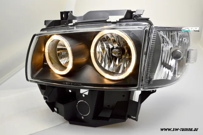 Angel Eye Scheinwerfer für VW T4 97-03 mit 2 Standlichtringe black Langer Vorderwagen
