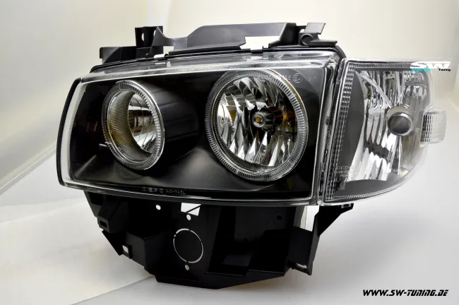 Angel Eye Scheinwerfer für VW T4 97-03 mit 2 Standlichtringe black Langer Vorderwagen