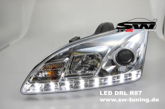 SW-DRL headlights Ford Focus Mk2 04-08 real LED DRL R87 ch