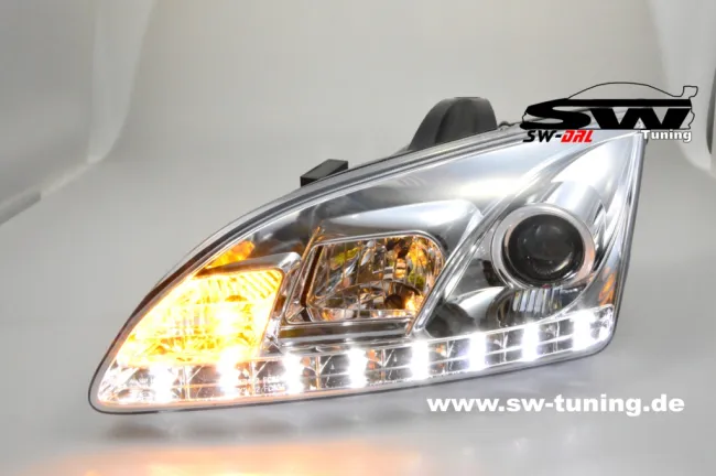 SW-DRL headlights Ford Focus Mk2 04-08 real LED DRL R87 ch