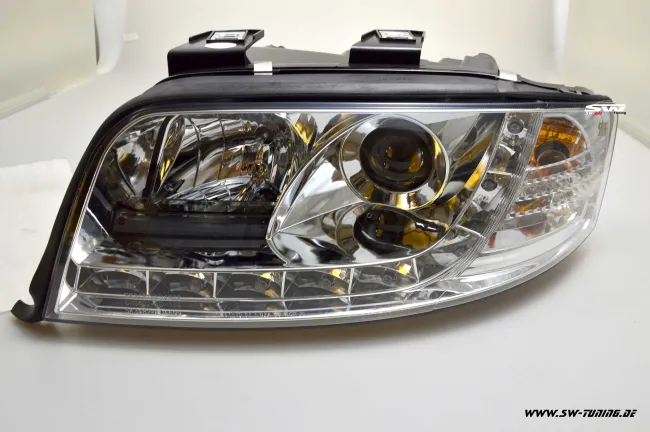 SW-DRL Scheinwerfer passend für AUDI A6 4B 01-04 Facelift LED Tagfahrlicht R87 chrome