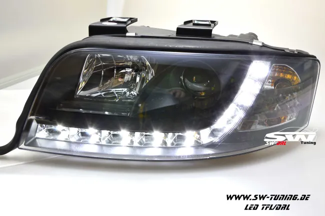 SW-DRL Scheinwerfer passend für AUDI A6 4B 01-04 Facelift LED Tagfahrlicht R87 Black