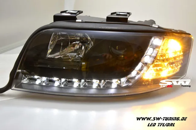 SW-DRL Scheinwerfer passend für AUDI A6 4B 01-04 Facelift LED Tagfahrlicht R87 Black
