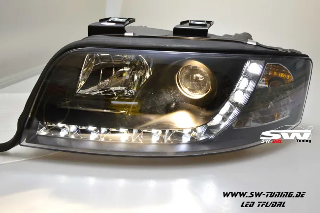 SW-DRL Scheinwerfer passend für AUDI A6 4B 01-04 Facelift LED Tagfahrlicht R87 Black