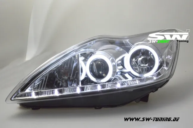 angel eye headlights Ford Focus Mk2 08-11 CCFL-halo rims chrome