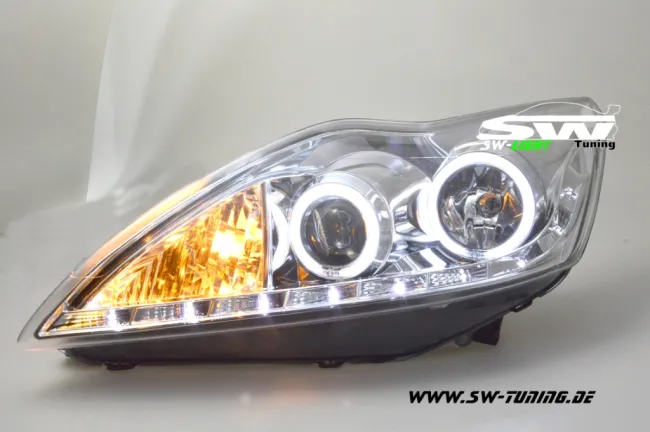 angel eye headlights Ford Focus Mk2 08-11 CCFL-halo rims chrome