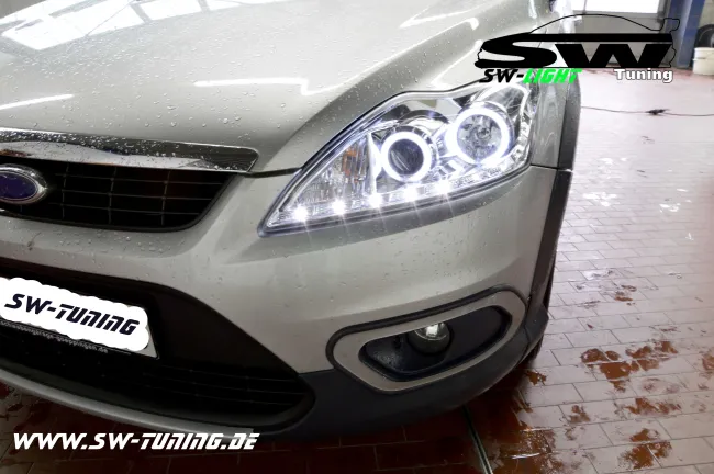 angel eye headlights Ford Focus Mk2 08-11 CCFL-halo rims chrome