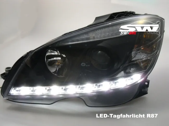 SW-DRL Scheinwerfer passend für Mercedes C-Klasse W204 07-11 LED-TFL R87 black