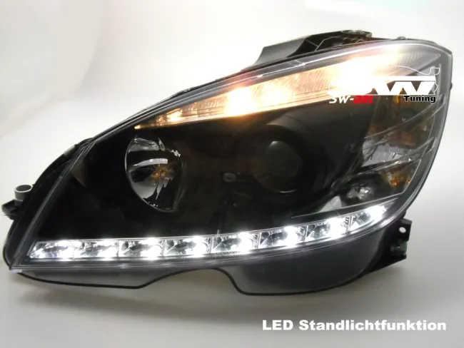 SW-DRL Scheinwerfer passend für Mercedes C-Klasse W204 07-11 LED-TFL R87 black