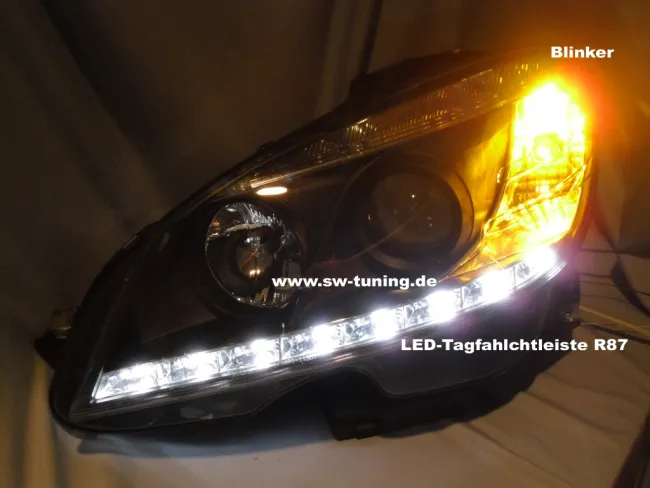 SW-DRL Scheinwerfer passend für Mercedes C-Klasse W204 07-11 LED-TFL R87 black