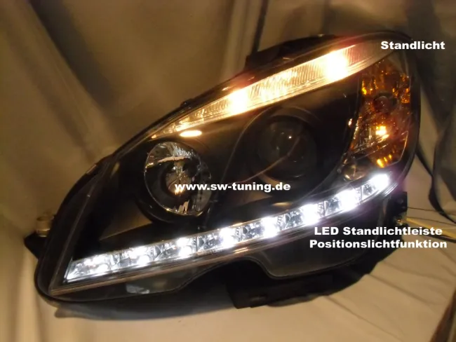 SW-DRL Scheinwerfer passend für Mercedes C-Klasse W204 07-11 LED-TFL R87 black
