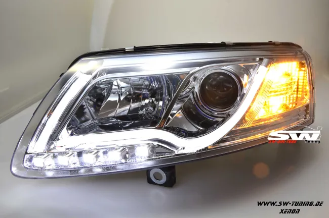 SW-DRLTube Xenon Scheinwerfer AUDI A6 4F 04-07 LED TFL R87 chrom Lighttube