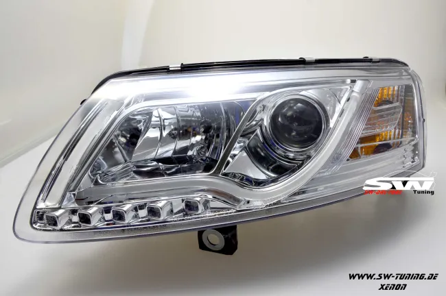 SW-DRLTube Xenon Scheinwerfer AUDI A6 4F 04-07 LED TFL R87 chrom Lighttube