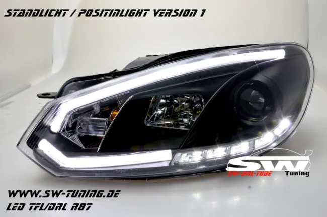 SW-DRLtube Scheinwerfer VW Golf VI 08-12 LED TFL R87 Lighttube black