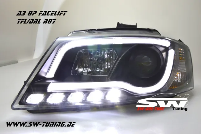 SW-DRLTube Scheinwerfer AUDI A3 8P 08-12 Facelift LED TFL / Lighttube black