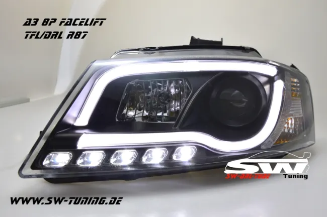 SW-DRLTube Scheinwerfer AUDI A3 8P 08-12 Facelift LED TFL / Lighttube black