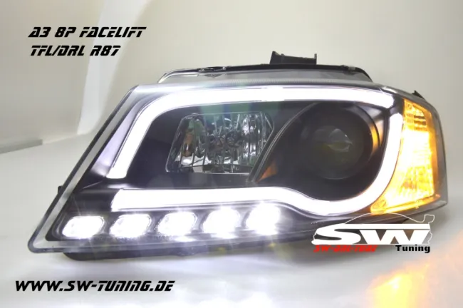 SW-DRLTube Scheinwerfer AUDI A3 8P 08-12 Facelift LED TFL / Lighttube black
