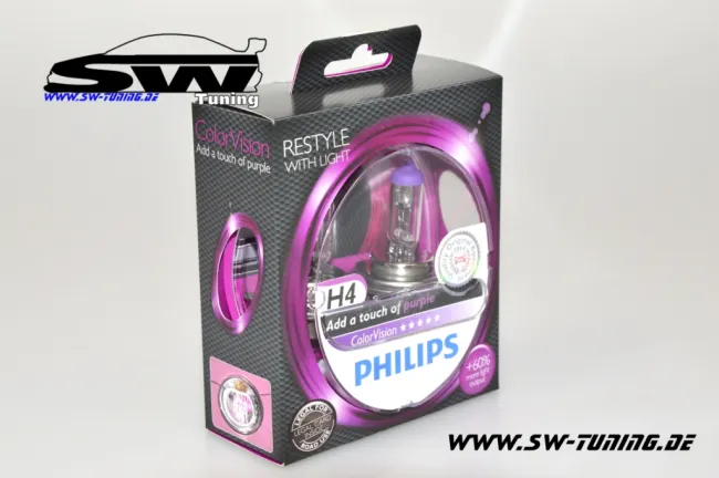 ColorVision Philips H4 12V/60/55W Birne pink/weiss (2stk) +60% mehr Licht