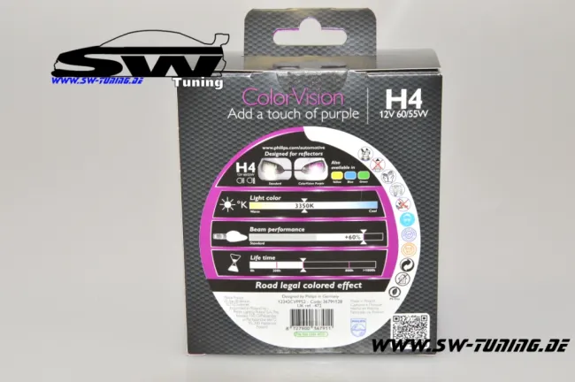 ColorVision Philips H4 12V/60/55W Birne pink/weiss (2stk) +60% mehr Licht