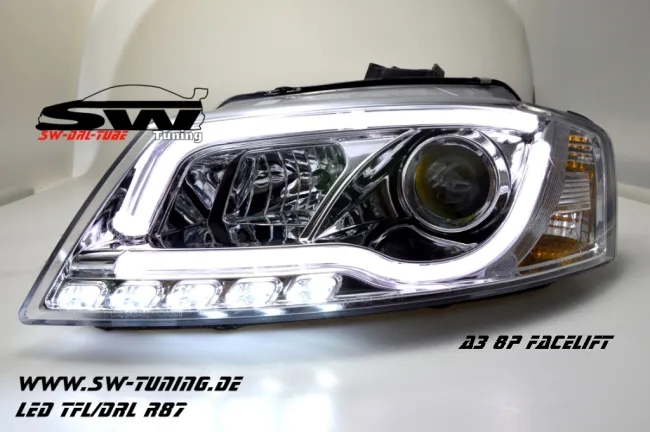 SW-DRLTube Scheinwerfer AUDI A3 8P 08-12 Facelift LED TFL / Lighttube chrome