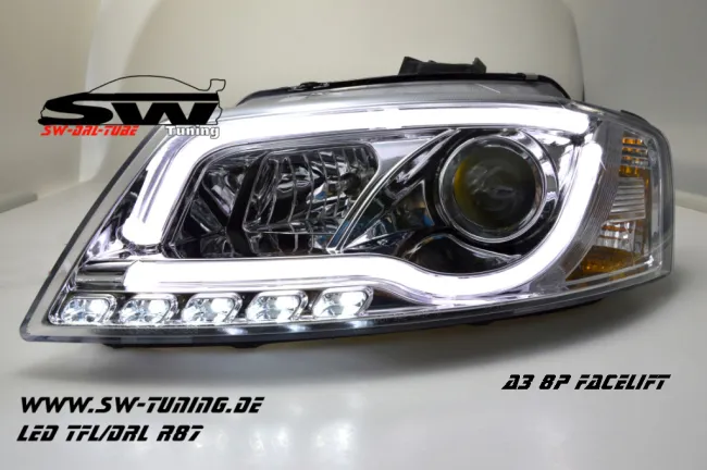 SW-DRLTube Scheinwerfer AUDI A3 8P 08-12 Facelift LED TFL / Lighttube chrome