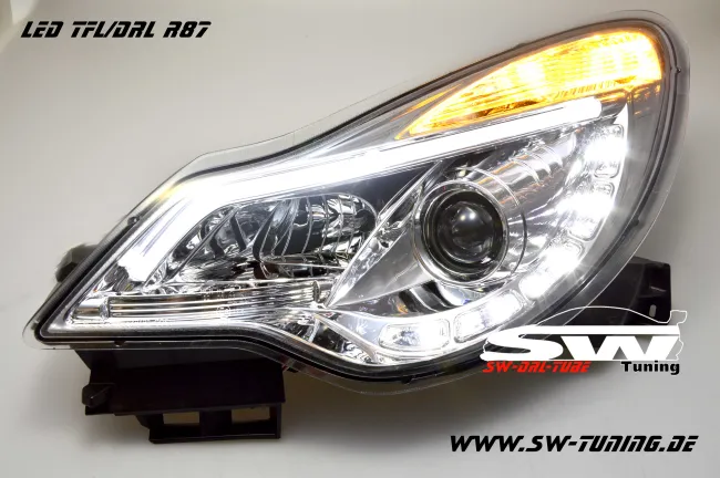 SW-DRLTube headlights suitable for Opel Corsa D Facelift 11-15 LED-DRL R87/Lighttube chrome