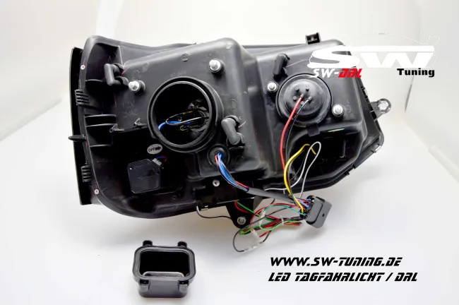 SW-DRL Scheinwerfer VW T5 GP Facelift Typ 7H 09-14 LED Tagfahrlicht R87 chrom
