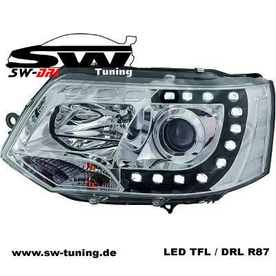 SW-DRL Scheinwerfer VW T5 GP Facelift Typ 7H 09-14 LED Tagfahrlicht R87 chrom