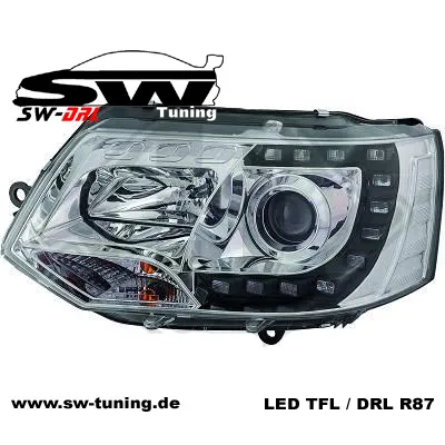 SW-DRL Scheinwerfer VW T5 GP Facelift Typ 7H 09-14 LED Tagfahrlicht R87 chrom