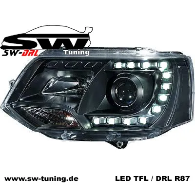 SW-DRL Scheinwerfer VW T5 GP Facelift Typ 7H 09-14 LED Tagfahrlicht R87 black