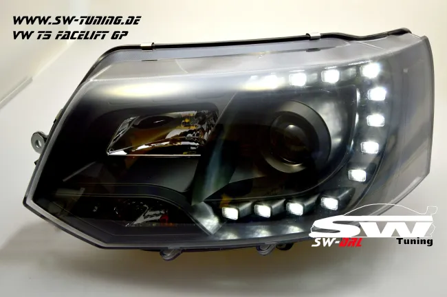 SW-DRL Scheinwerfer VW T5 GP Facelift Typ 7H 09-14 LED Tagfahrlicht R87 black