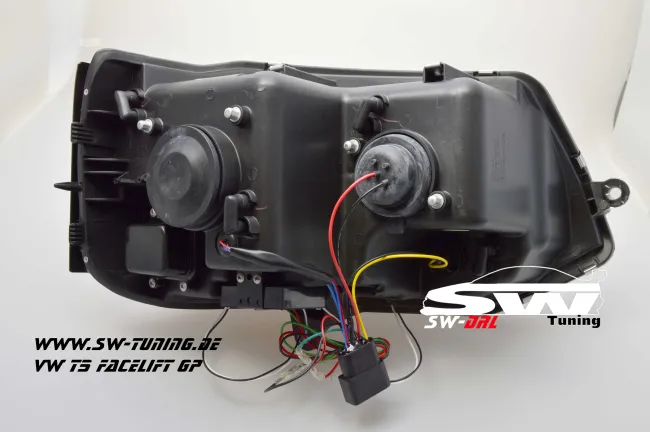 SW-DRL Scheinwerfer VW T5 GP Facelift Typ 7H 09-14 LED Tagfahrlicht R87 black