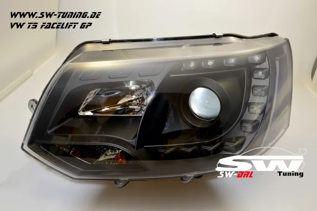 SW-DRL Scheinwerfer VW T5 GP Facelift Typ 7H 09-14 LED Tagfahrlicht R87 black