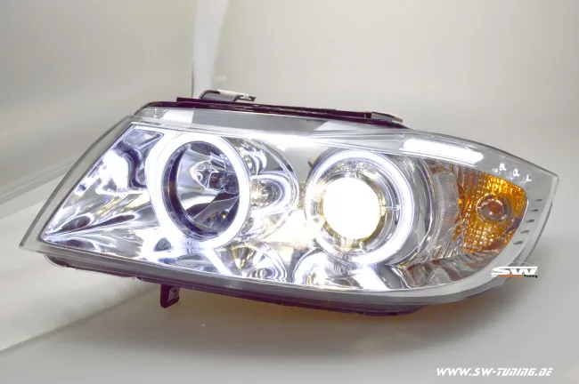 SW-CCFL Angel Eye headlights 3Series BMW E90/E91 05-13 CCFL- helo rims chrome