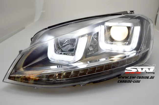 SWDRLtube Scheinwerfer VW Golf 7 12-16 LED Blinker / U-TFL R87 Chrom-Line black