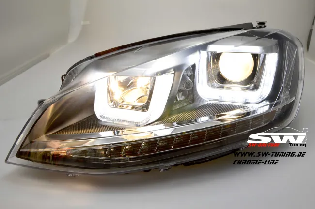SWDRLtube Scheinwerfer VW Golf 7 12-16 LED Blinker / U-TFL R87 Chrom-Line black