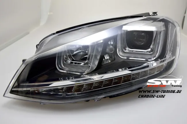 SWDRLtube Scheinwerfer VW Golf 7 12-16 LED Blinker / U-TFL R87 Chrom-Line black
