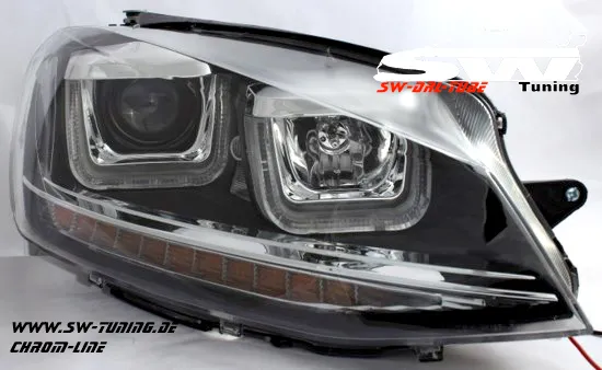 SWDRLtube Scheinwerfer VW Golf 7 12-16 LED Blinker / U-TFL R87 Chrom-Line black