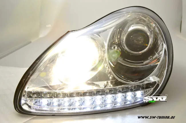 SW-Light Xenon Scheinwerfer passend für Porsche Cayenne I 955 9PA 02-07 LED Standlicht chrom