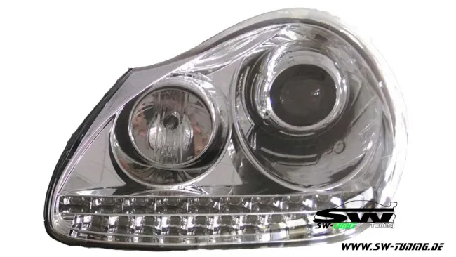 SW-Light Xenon Scheinwerfer passend für Porsche Cayenne I 955 9PA 02-07 LED Standlicht chrom