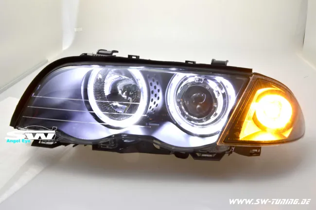 Angel Eye Scheinwerfer passend für 3er BMW E46 Lim/Touring 98-01 High LED Standlichtringe black