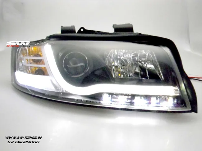 SW-DRLTube Scheinwerfer für AUDI A4 B6 Typ 8E 01-04 LED Tagfahrlicht black Lightbar