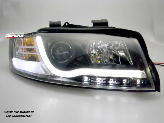 SW-DRLTube Scheinwerfer für AUDI A4 B6 Typ 8E 01-04 LED Tagfahrlicht black Lightbar